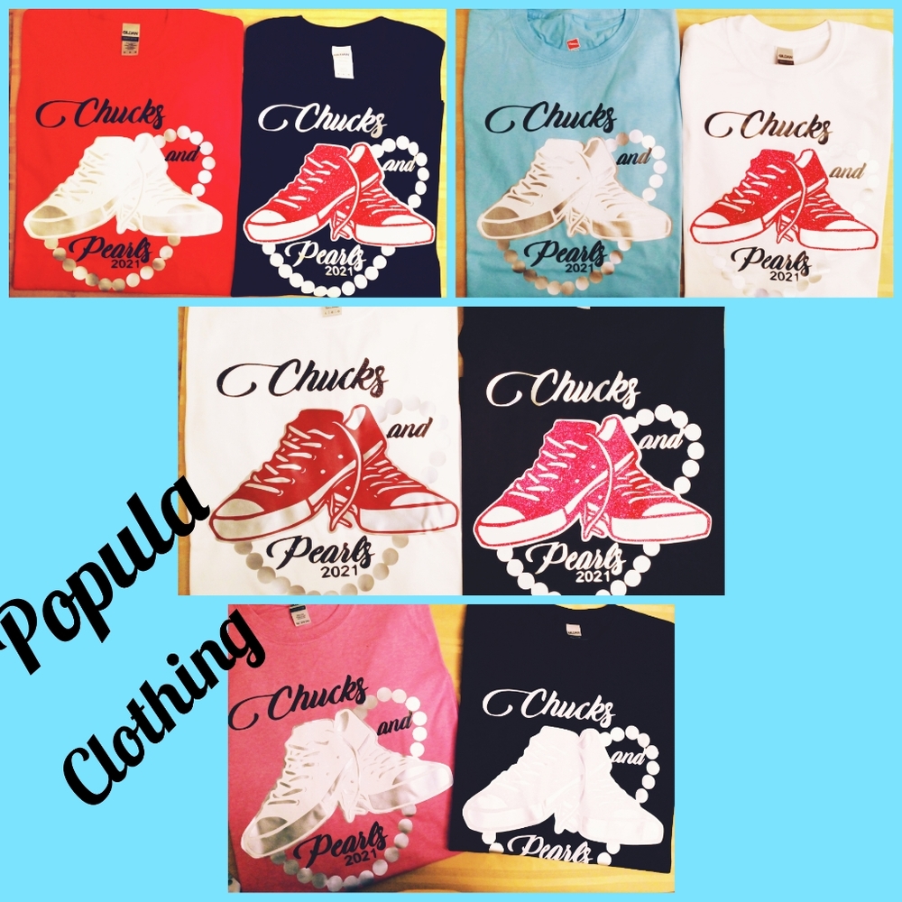 Chucks and Pearls glitter tshirts